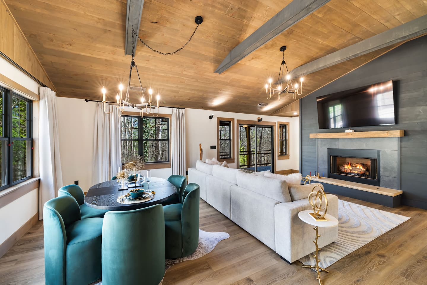 Living room and fireplace at The Hide Collection
