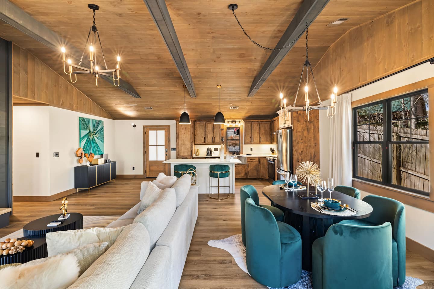 Kitchen and open-plan living space at The Hide Collection